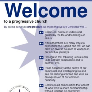 "Welcome to a progressive church" poster